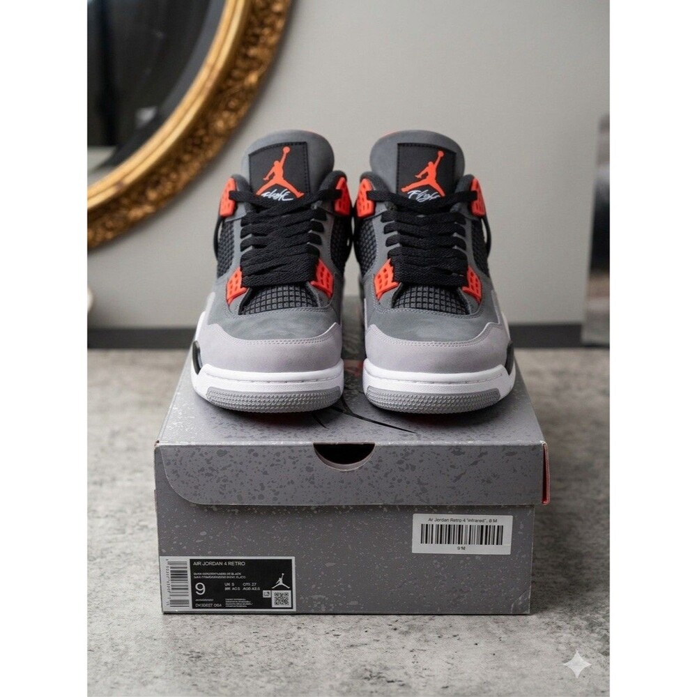 Air Jordan 4 Retro Mid Infrared Sneakers Mens Sz 9 Dark Grey 23 Black DH6927-061
